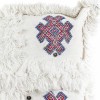 Coussin vintage berbere en laine vierge tissé main blanc motifs roses et rouges
