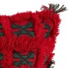 Coussin carré vintage rouge vif et vert tissé et brodé main