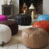 Pouf design cuir marocain Noir pouf en cuir véritable fait main