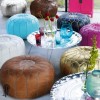 Pouf design cuir marocain Turquoise pouf en cuir véritable fait main