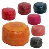 Pouf rond rosace bleu pouffe en cuir veritable fait main