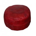Pouf rond rosace bordeau pouffe en cuir veritable fait main