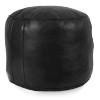 Pouf rond rosace Noir pouffe en cuir veritable fait main