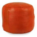 Pouf rond rosace Orange pouffe en cuir veritable fait main