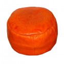 Pouf rond rosace Orange pouffe en cuir veritable fait main
