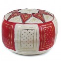 Pouf fassi en cuir rouge et blanc pouffe en cuir veritable fait main