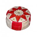 Pouf fassi en cuir rouge et blanc pouffe en cuir veritable fait main