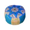 Pouf fassi en cuir Turquoise et blanc pouffe marocain en cuir veritable fait main
