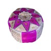 Pouf fassi en cuir fuschia et blanc pouffe marocain en cuir veritable fait main