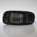 Pouf fassi en cuir Noir et doré pouffe marocain en cuir veritable fait main
