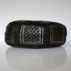Pouf fassi en cuir Noir et doré pouffe marocain en cuir veritable fait main