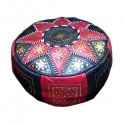 Pouf fassi en cuir Rouge et Noir pouffe marocain en cuir veritable fait main
