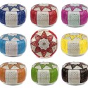 Pouf fassi en cuir Rouge et Noir pouffe marocain en cuir veritable fait main