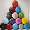 Pouf design cuir marocain noir et coutures blanches pouf en cuir véritable fait main