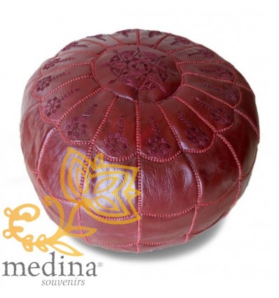 Pouf marocain design arcade en cuir bordeau broderie bordeau pouf en cuir véritable fait main