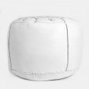 Pouf Nejma en cuir blanc pouf marocain en cuir véritable fait main